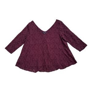 AMERICAN EAGLE Womens Size XL Wine Purple Lace Long Sleeve V Neck Boho Shirt